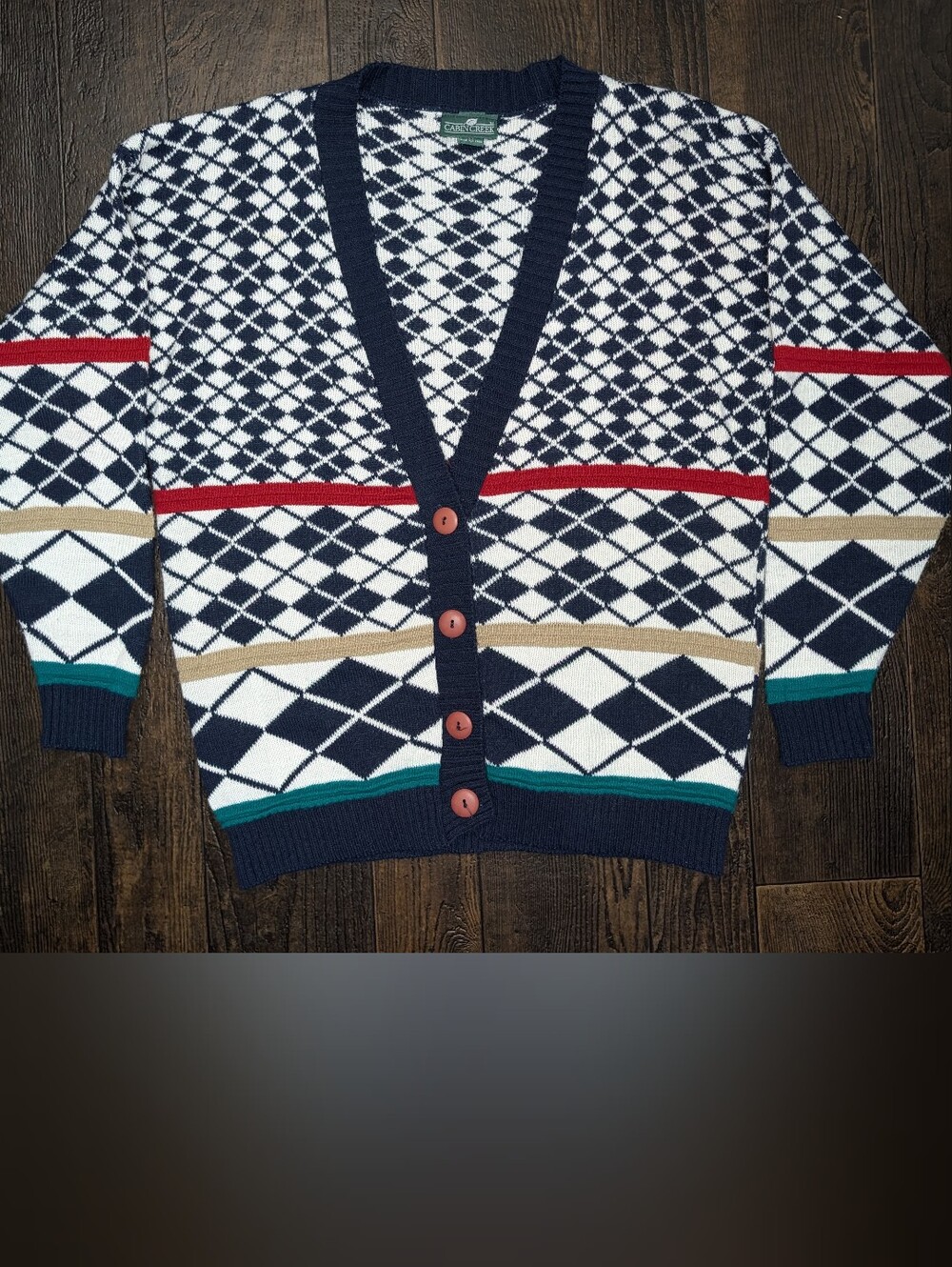 Vintage 90s Cabin Creek Multi-Pattern Argyle Cardigan Sweater - Medium